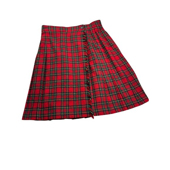 Vintage 90s Norton McNaughton Womens Plaid Pleated Wrap Skirt 12 Wool Blend - Picture 3 of 6
